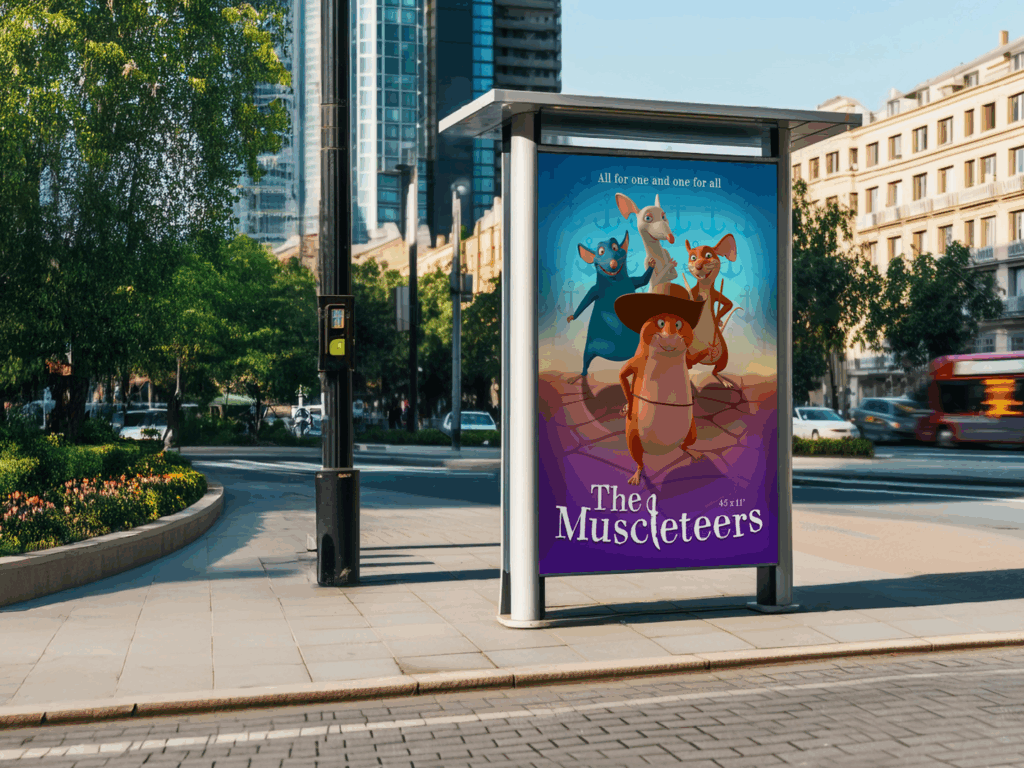 The Muscleteers poster on the street